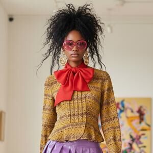 Vintage Japanese Floral Peplum Blouse 80s 90s Cottagecore Mustard Gold